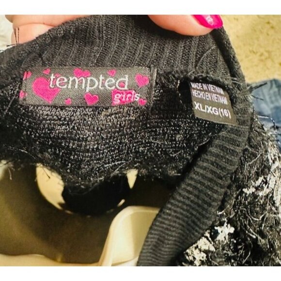 Tempted Girls Silver Stars Pattern Fluffy Cardigan Sweater attached T-Shirt XL16 - Picture 8 of 8